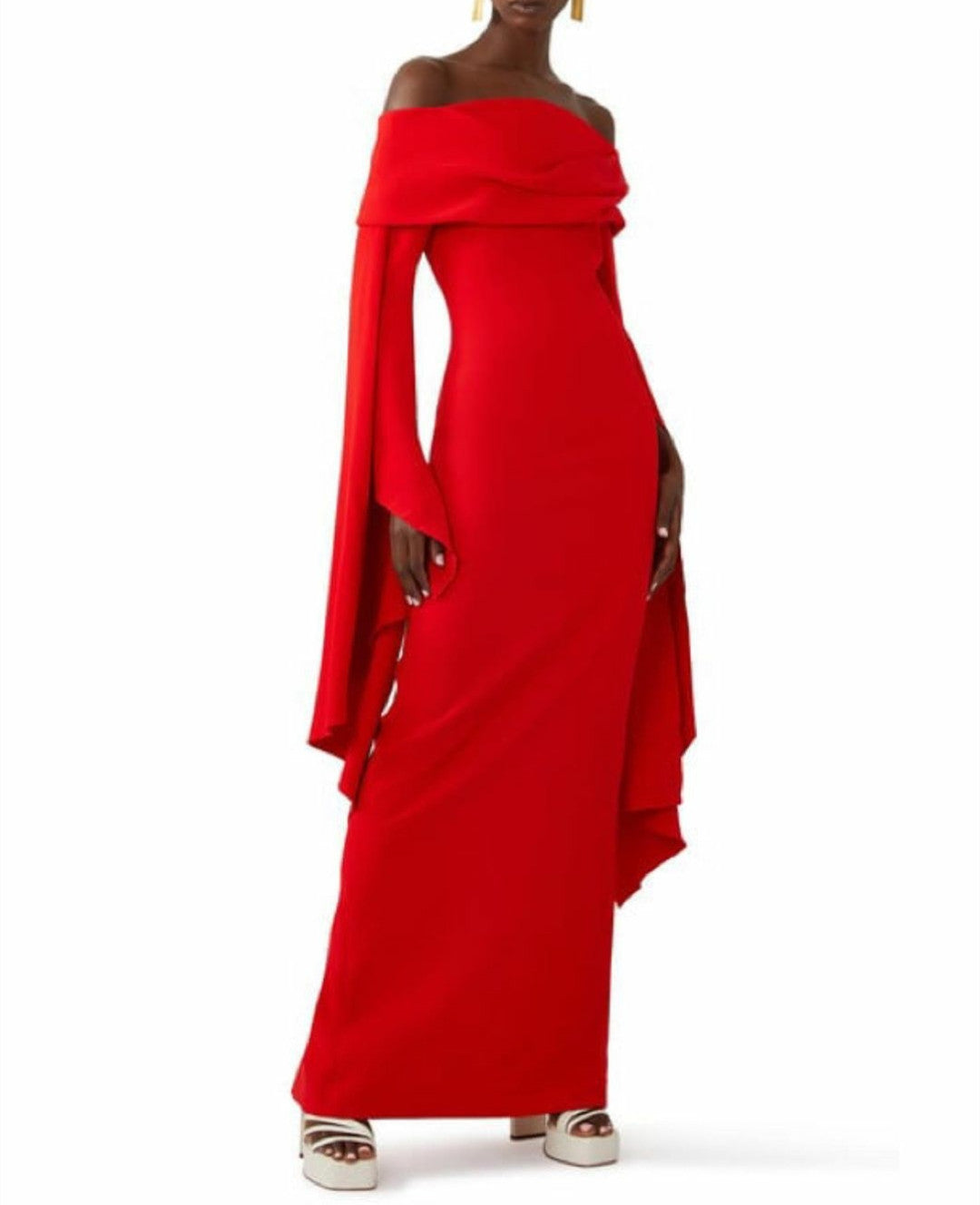 Classy Long Sleeve Red Crepe Evening Dresses with Slit Sheath Ankle Le Lavida Beauty