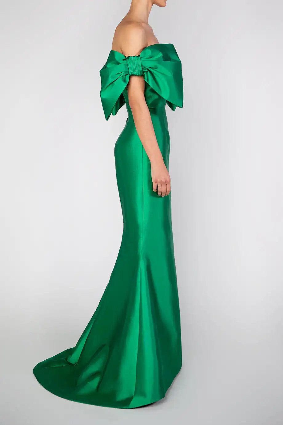 Vintage Long Strapless Satin Prom Dresses with Bow Mermaid Green فساتين سهرة Sweep Train Party Dress for Women