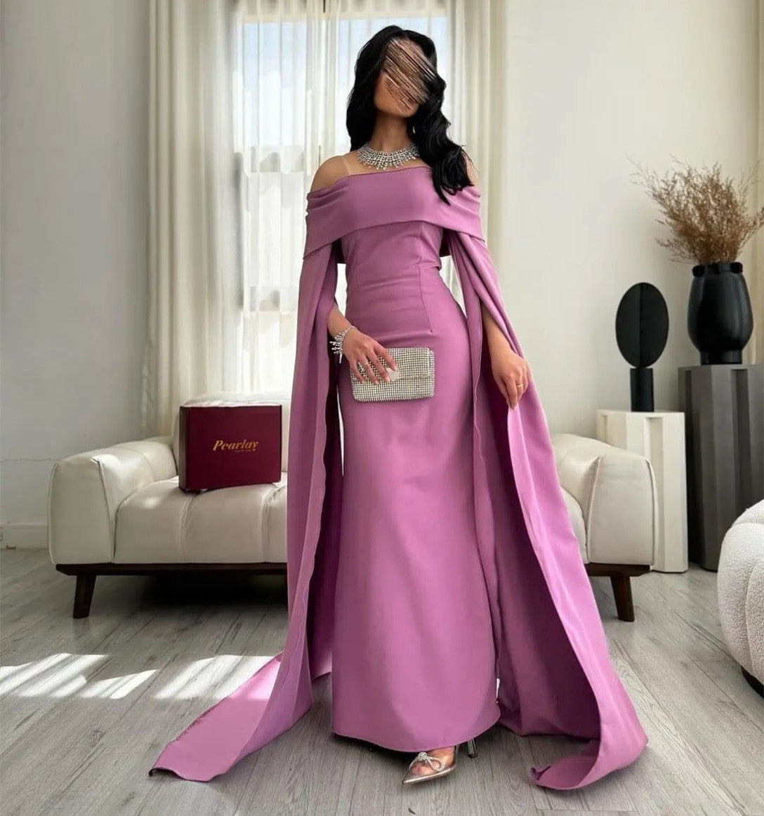 Elegant Long Crepe Evening Dresses Mermaid Long Sleeve Floor Length Ramadan Dresses for Women