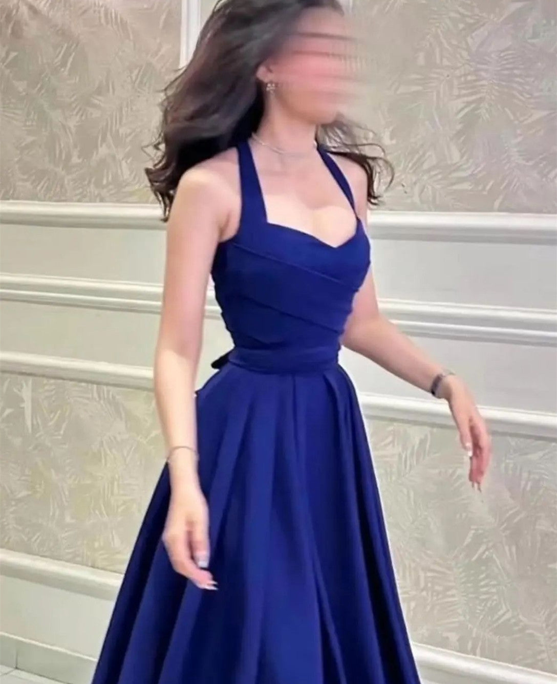 Classy Short Royal Blue Satin Evening Dresses With Pockets A-Line Sweetheart Tea Length Ramadan Dresses for Women