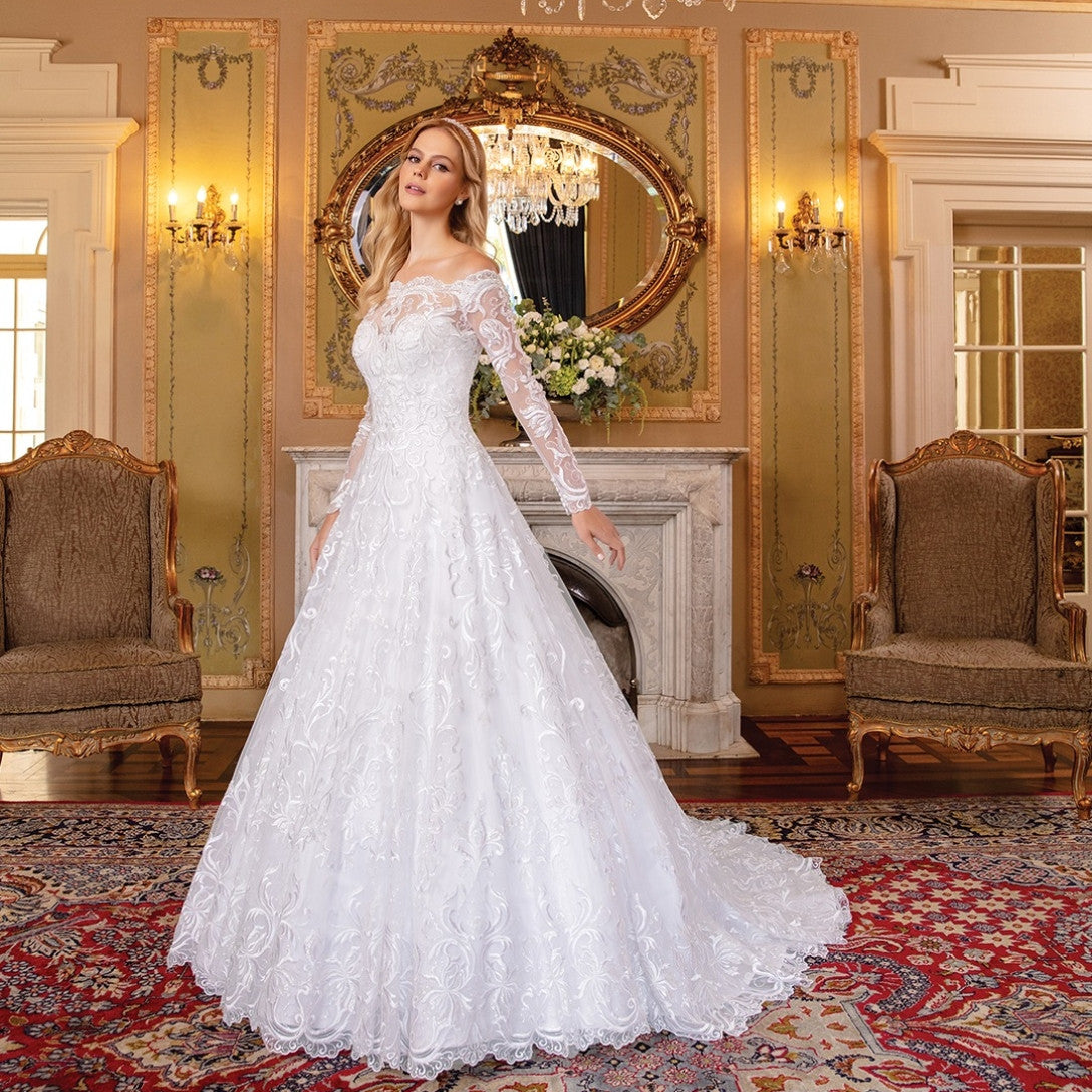 Vintage Long Sleeve Shear Neck Tulle Wedding Dresses Mermaid Lace Buttons Back Bridal Gowns for Women