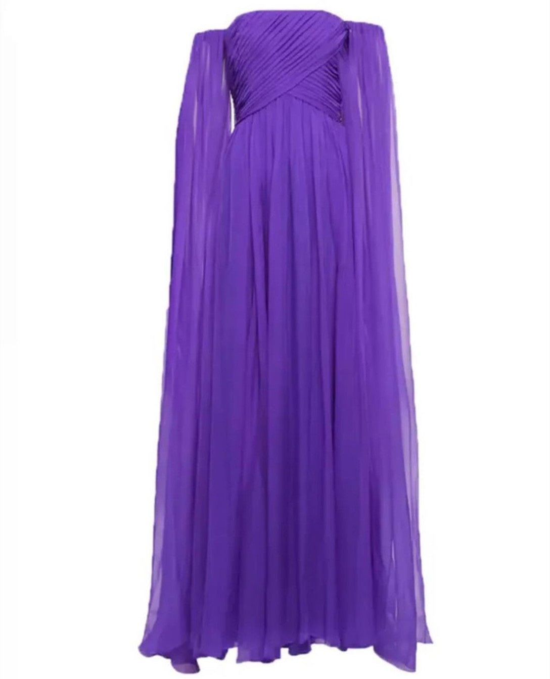 Elegant Long Strapless Purple Evening Dresses With Cape A-Line Tulle Floor Length Prom Dress for Women