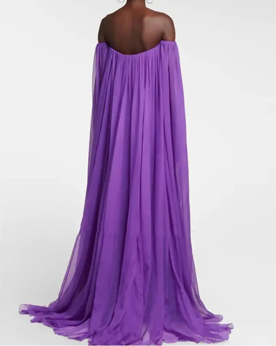 Elegant Long Strapless Purple Evening Dresses With Cape A-Line Tulle Floor Length Prom Dress for Women