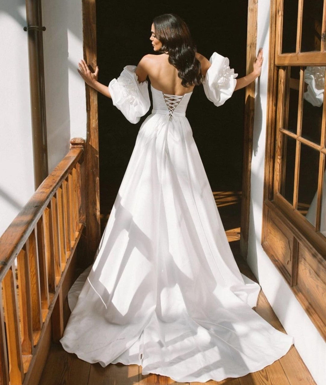 Vintage Long Sweetheart Pleated Wedding Dresses With Slit Mermaid Sweep Train Short Sleeves Bridal Gowns for Women