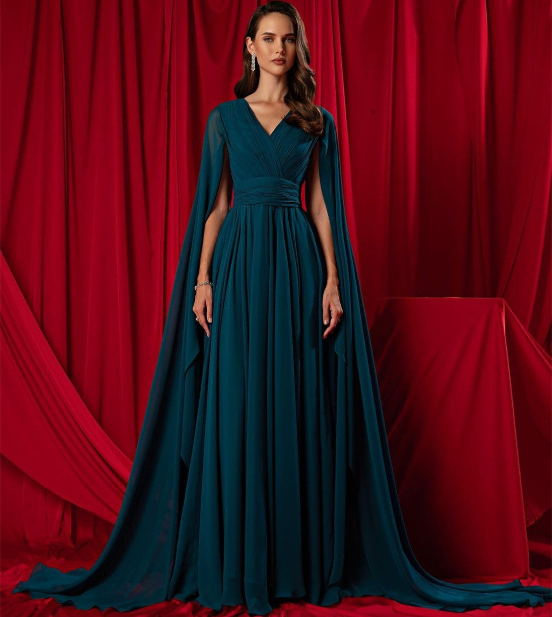 Sheath V-Neck Evening Dresses Long فساتين سهرة Chiffon Formal Party Dress Floor Length for Women