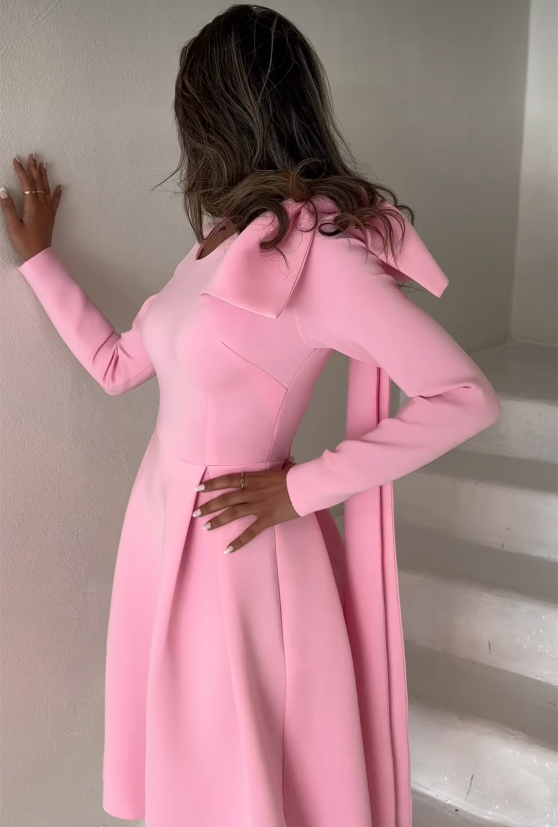 Classy Short Asymmetrical Neck Pink Evening Dresses A-Line Tea Length فساتين سهرة Muslim Party Dress for Women