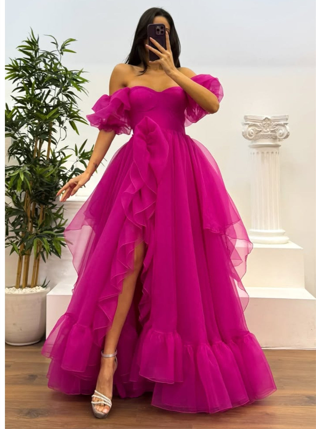 Customized Long Organza Sweetheart Evening Dresses with Slit A-Line Ruffles Pleated Floor Length Party Dress for Women