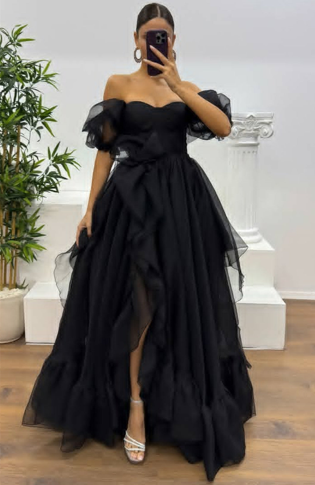 Customized Long Organza Sweetheart Evening Dresses with Slit A-Line Ruffles Pleated Floor Length Party Dress for Women