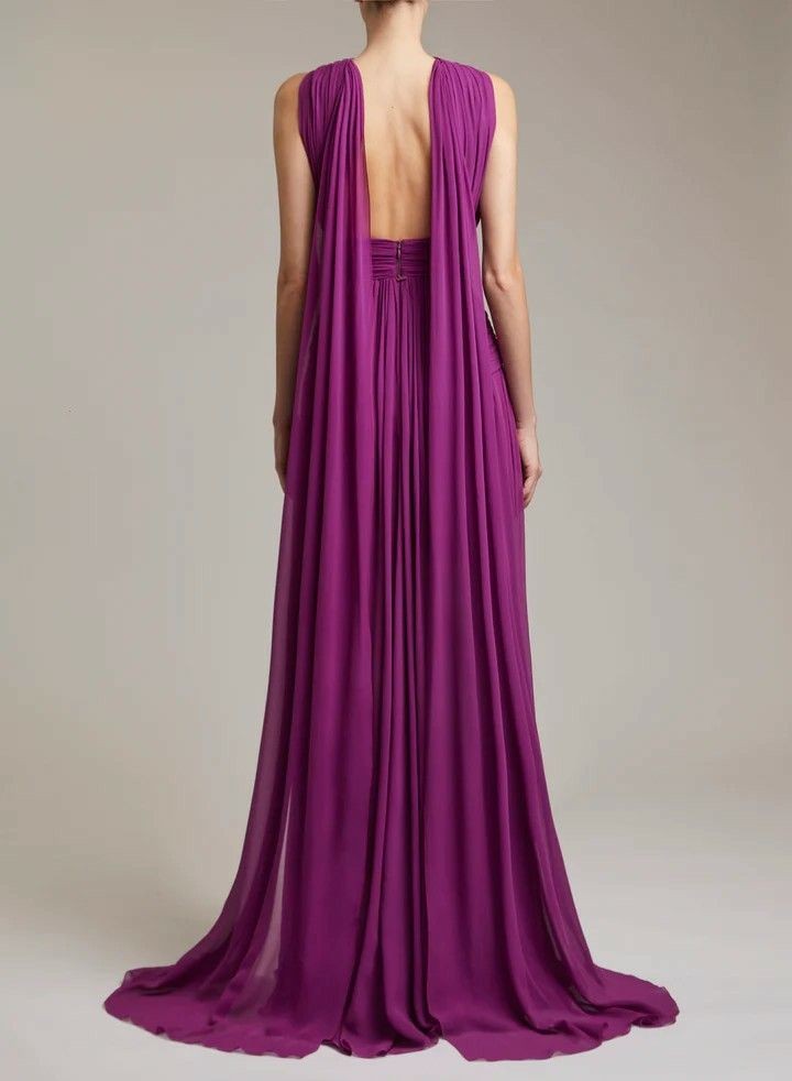 Vintage Long Chiffon Purple Pleated Evening Dresses with Ribbon A-Line Halter Floor Length فساتين سهرة Muslim Celebrity Dress for Women