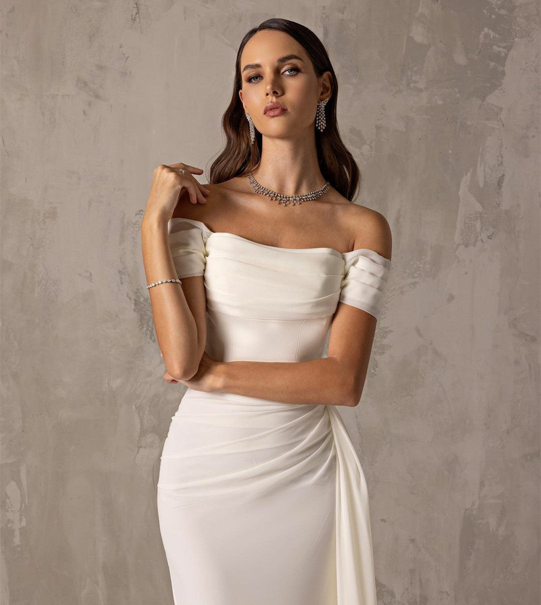 Elegant Long Ivory Evening Dresses فساتين سهرة Sheath Off Shoulder Floor Length Formal Party Dress for Women