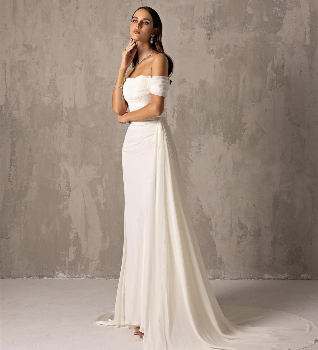 Elegant Long Ivory Evening Dresses فساتين سهرة Sheath Off Shoulder Floor Length Formal Party Dress for Women