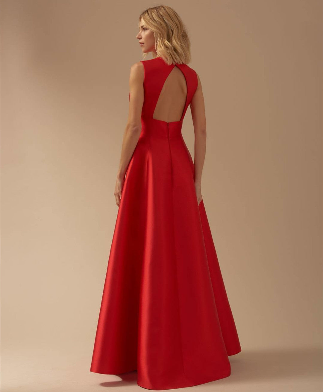 Classy Long Red V-Neck Evening Dresses With Pockets A-Line Satin Zipper Back حزب اللباس Floor Length Party Dress for Women