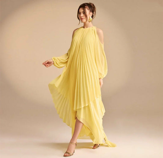 Classy Hi-Lo Ruched Chiffon Evening Dresses Asymmetrical Length فساتين سهرة Muslim Robes de Soirée for Women