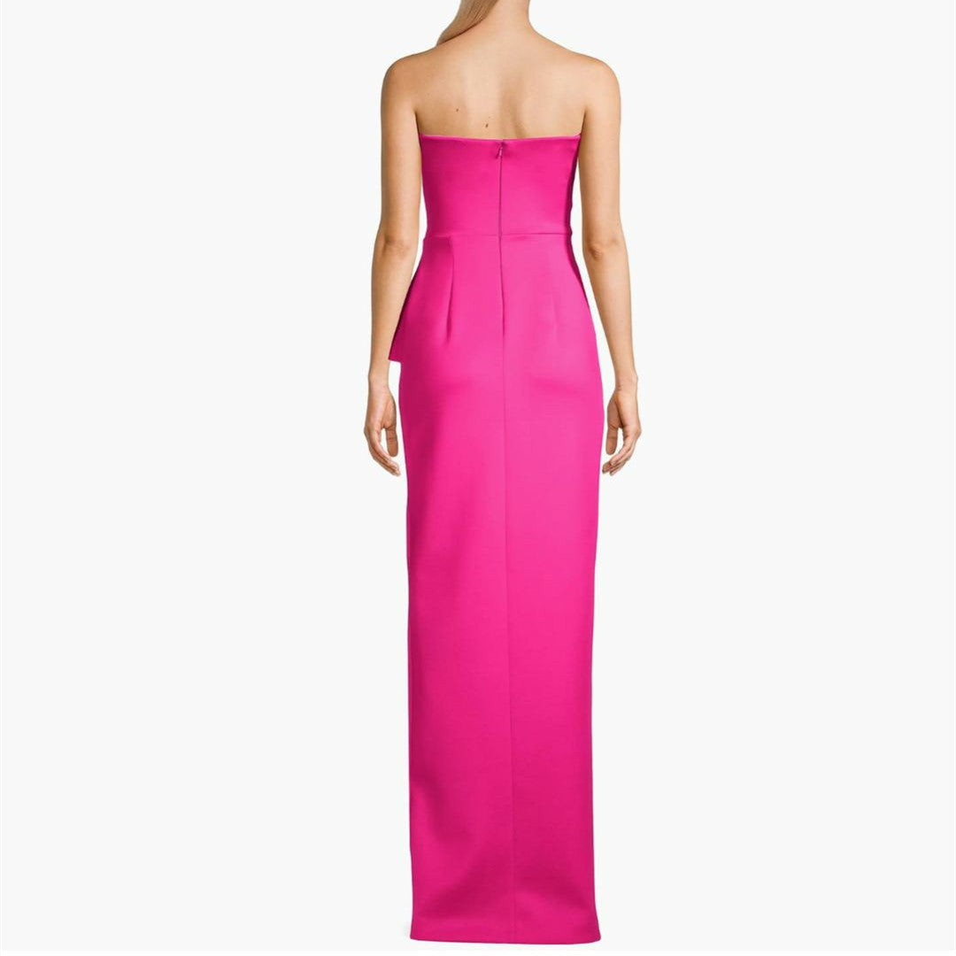 Long Fuchsia Crepe Evening Dresses with Ruffles/Slit Sheath Floor Length فساتين سهرة Wedding Guest Dress for Women