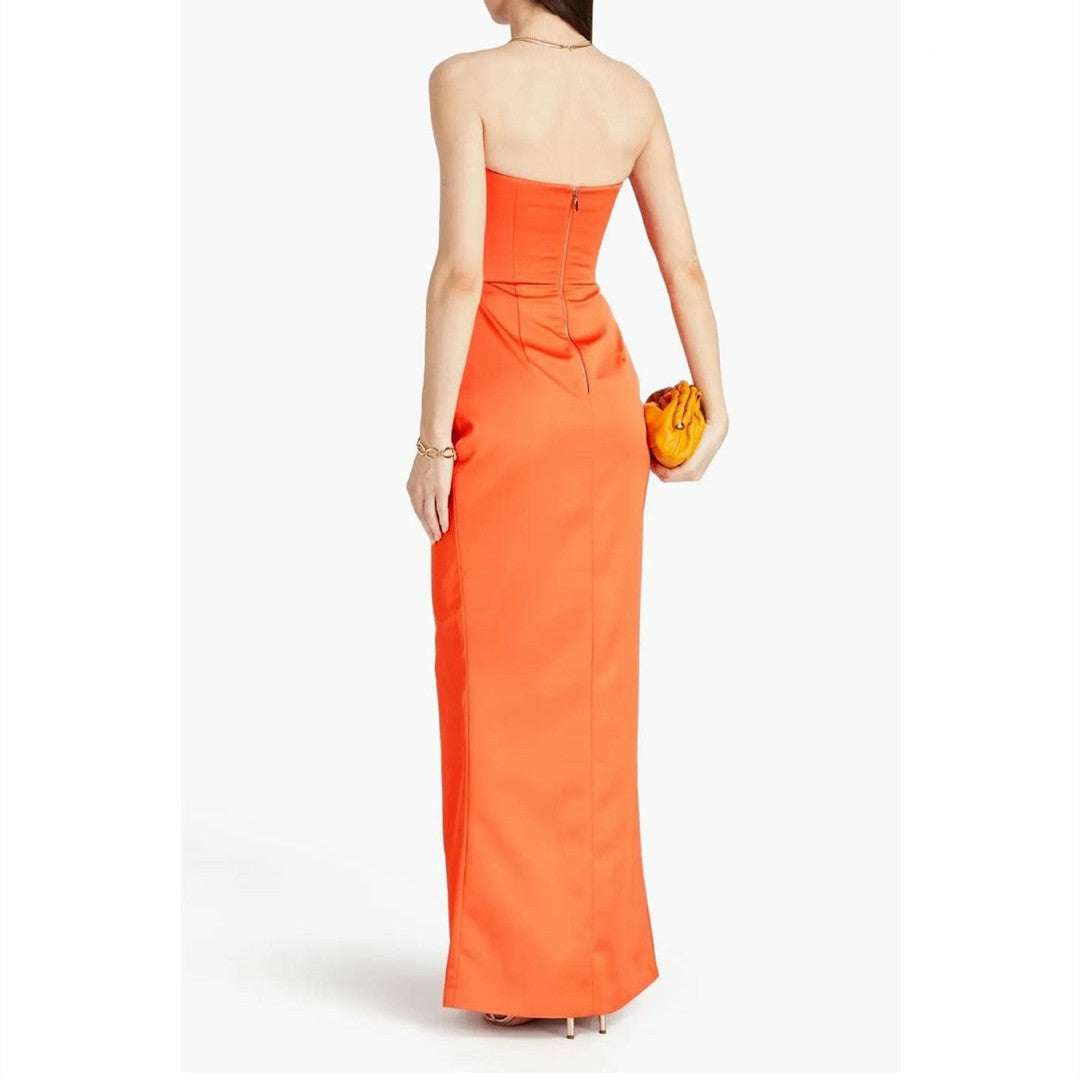 Long Crepe Orange Evening Dresses with Slit Sheath Satin فساتين سهرة Wedding Guest Dress for Women