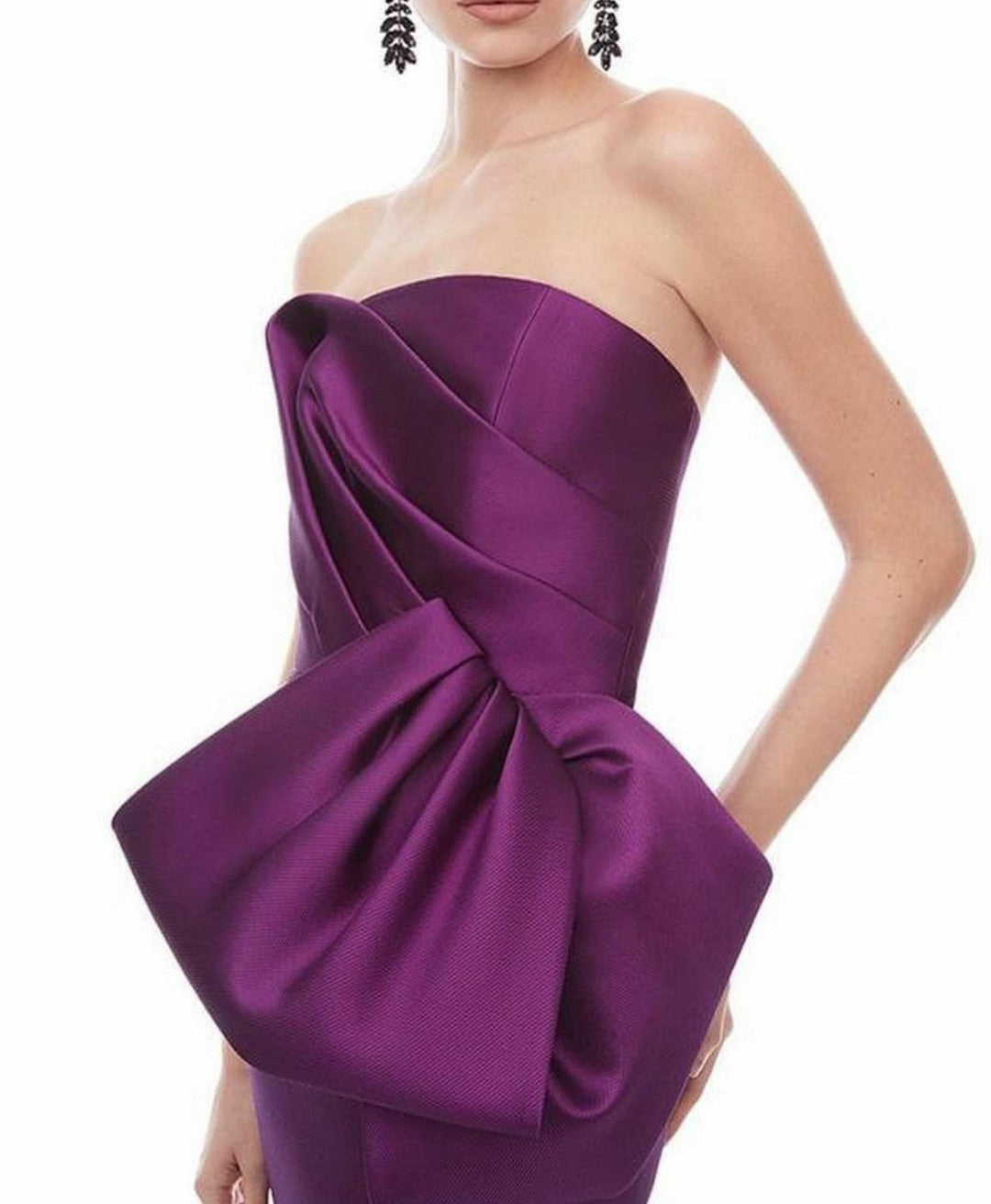 Long Sleeveless Purple Satin Evening Dresses with Peplum Mermaid Watteau Train فساتين سهرة Wedding Guest Dress for Women