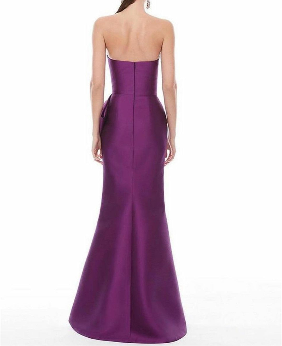 Long Sleeveless Purple Satin Evening Dresses with Peplum Mermaid Watteau Train فساتين سهرة Wedding Guest Dress for Women