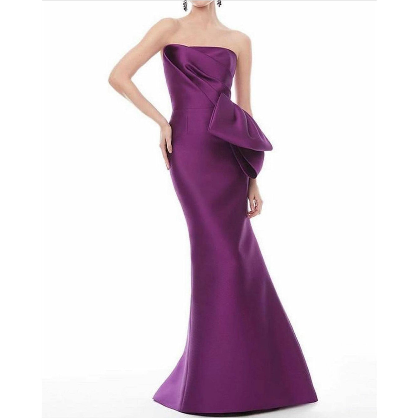 Long Sleeveless Purple Satin Evening Dresses with Peplum Mermaid Watteau Train فساتين سهرة Wedding Guest Dress for Women