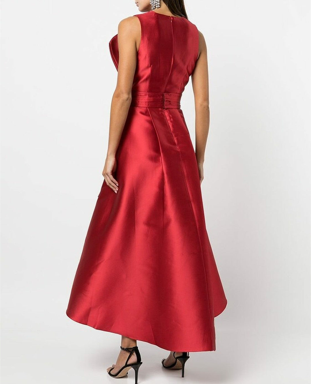 Hi-Lo Satin Red Mother of the Brides/Groom Dresses A-Line Pleated فساتين سهرة Muslim Party Dress for Women