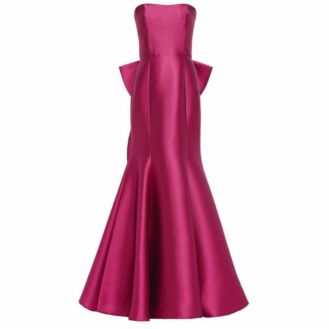 Long Strapless Fuchsia Evening Dresses with Bow Mermaid Floor Length فساتين سهرة Wedding Guest Dress for Women