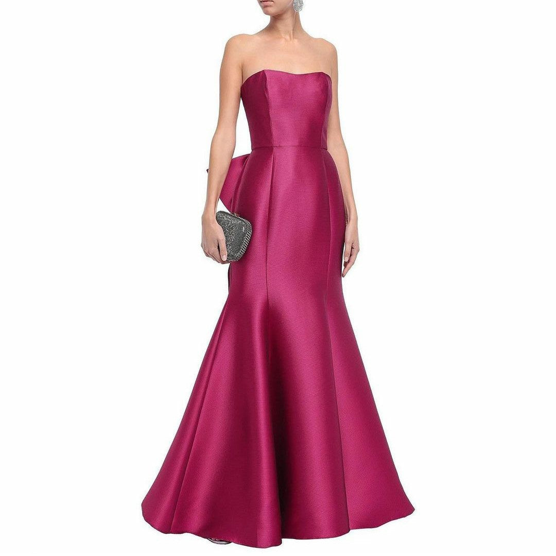 Long Strapless Fuchsia Evening Dresses with Bow Mermaid Floor Length فساتين سهرة Wedding Guest Dress for Women