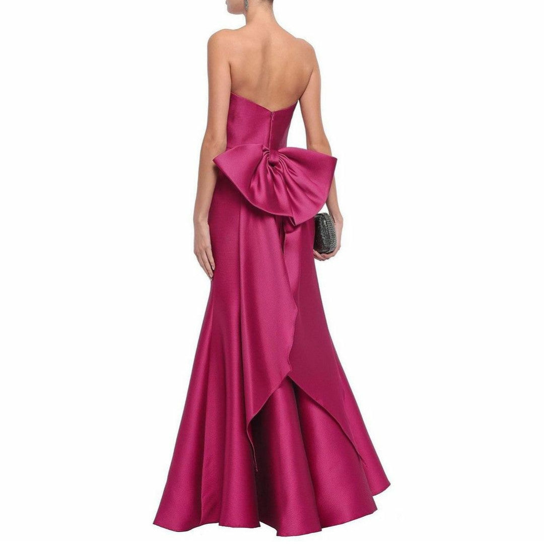 Long Strapless Fuchsia Evening Dresses with Bow Mermaid Floor Length فساتين سهرة Wedding Guest Dress for Women