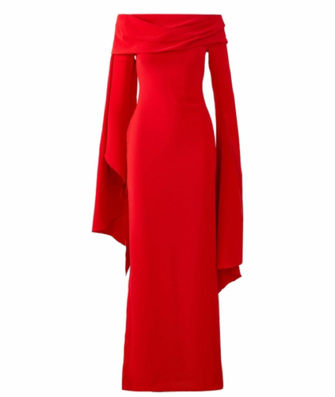 Classy Long Sleeve Red Crepe Evening Dresses with Slit Sheath Ankle Length فساتين سهرة Wedding Guest Dress for Women