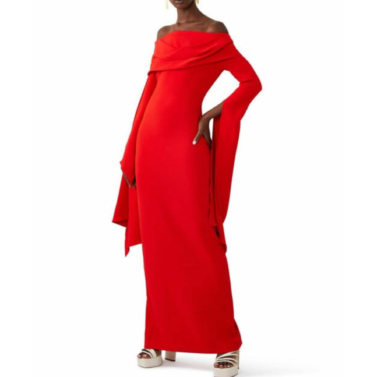 Classy Long Sleeve Red Crepe Evening Dresses with Slit Sheath Ankle Length فساتين سهرة Wedding Guest Dress for Women