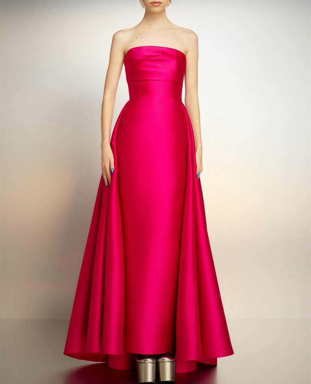 Long Fuchsia Satin Evening Dresses with Side Train Sheath Ankle Length فساتين سهرة Wedding Guest Dress for Women