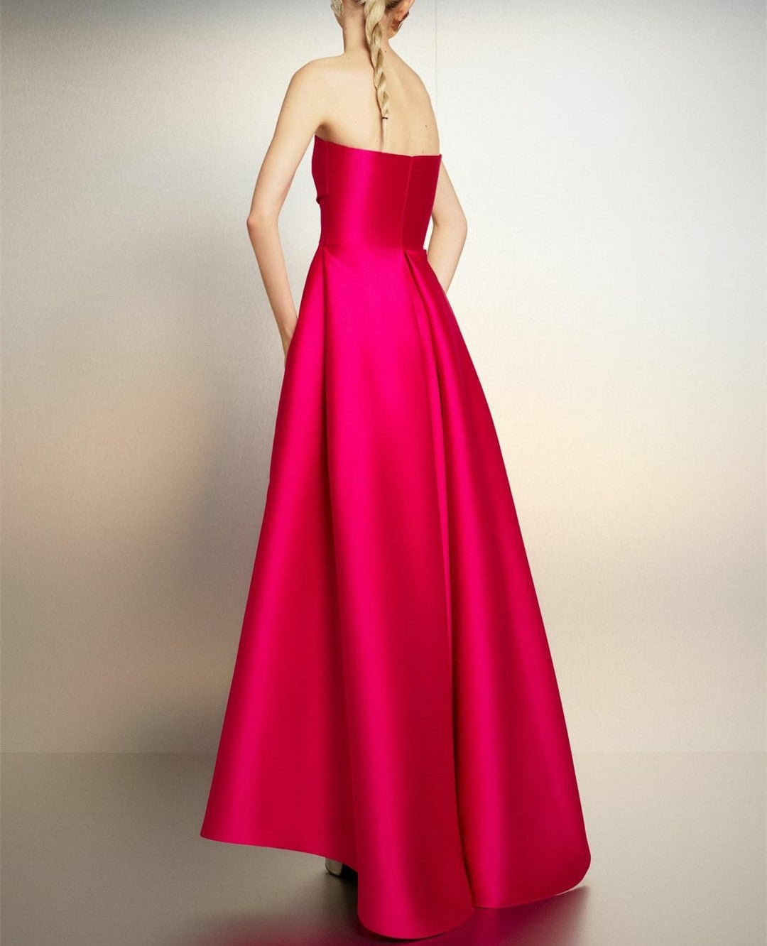 Long Fuchsia Satin Evening Dresses with Side Train Sheath Ankle Length فساتين سهرة Wedding Guest Dress for Women