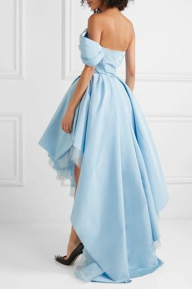 Vintage Short Light Blue Satin Prom Dresses Hi-Lo One Shoulder Tulle Evening Dress for Women