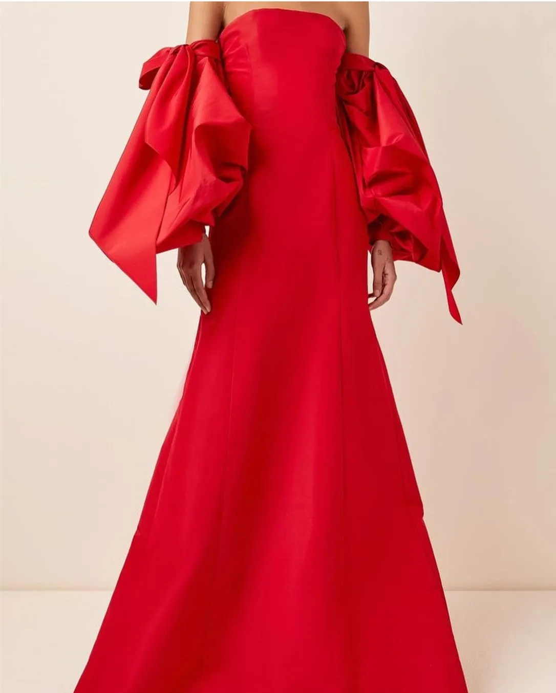 Elegant Long Sleeve Pink Taffeta Evening Dresses With Bow A-Line Red Watteau Train Ramadan Dress Wedding Guest Dress for Women