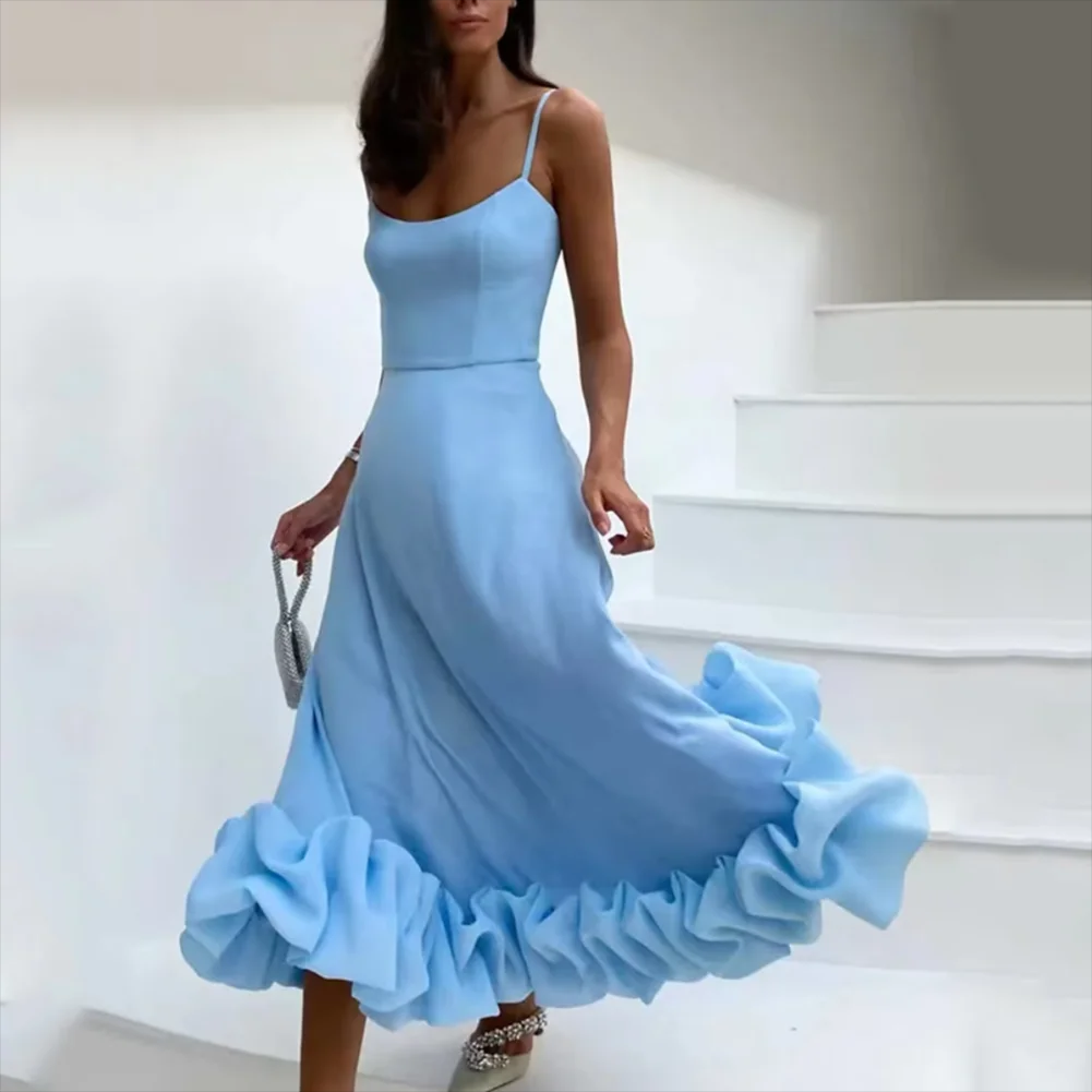 Boat Neck Evening Dresses Long A Line فساتين سهرة Spaghetti Strap Вечернее платье Formal Party Dress robes de soirée for Women