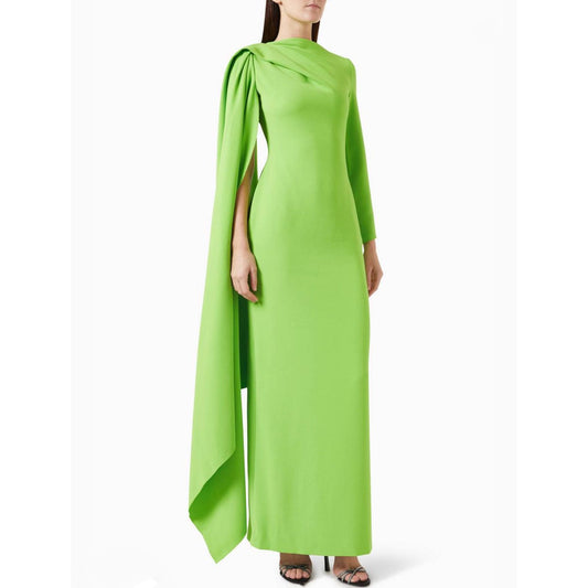 Short Green Crepe Evening Dresses with Cape/Slit Sheath One Shoulder Pleated Ankle Length فساتين السهرة Ramadan Eid Dresses