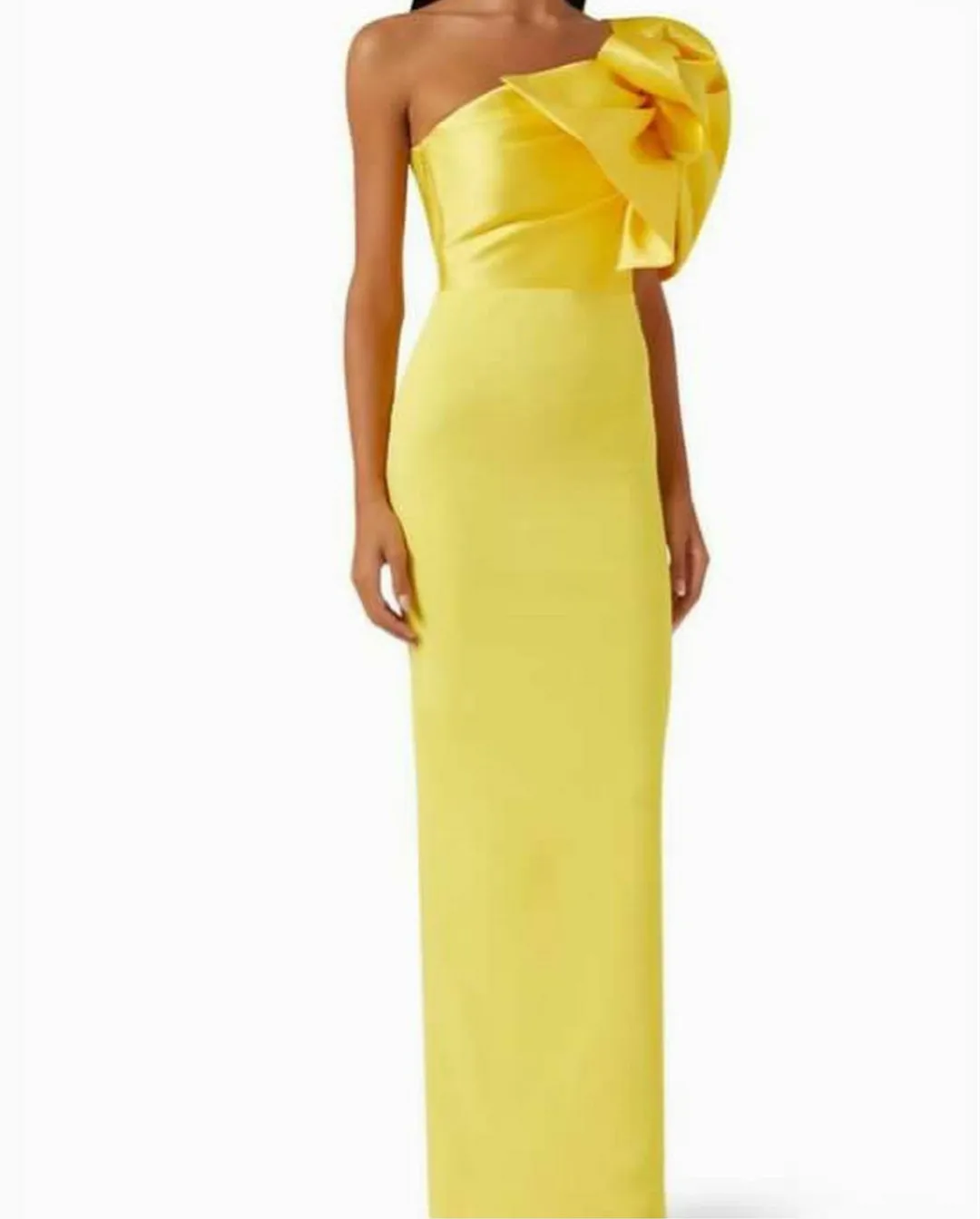 Long Crepe Yellow Evening Dresses with Bow Sheath One Shoulder Ankle Length فساتين سهرة Muslim Robes de Soirée for Women