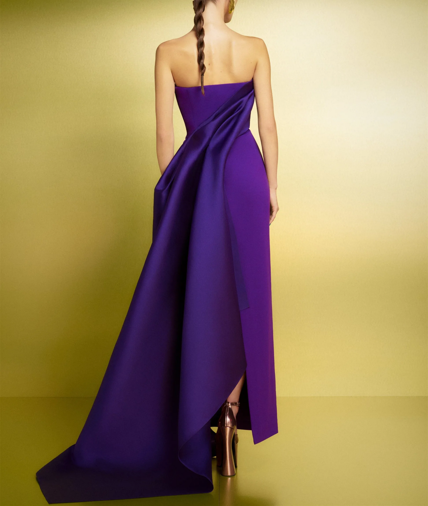 Long Strapless Satin Evening Dresses with Slit Sheath Purple Crepe Ankle Length Prom Dress فساتين السهرة for Women