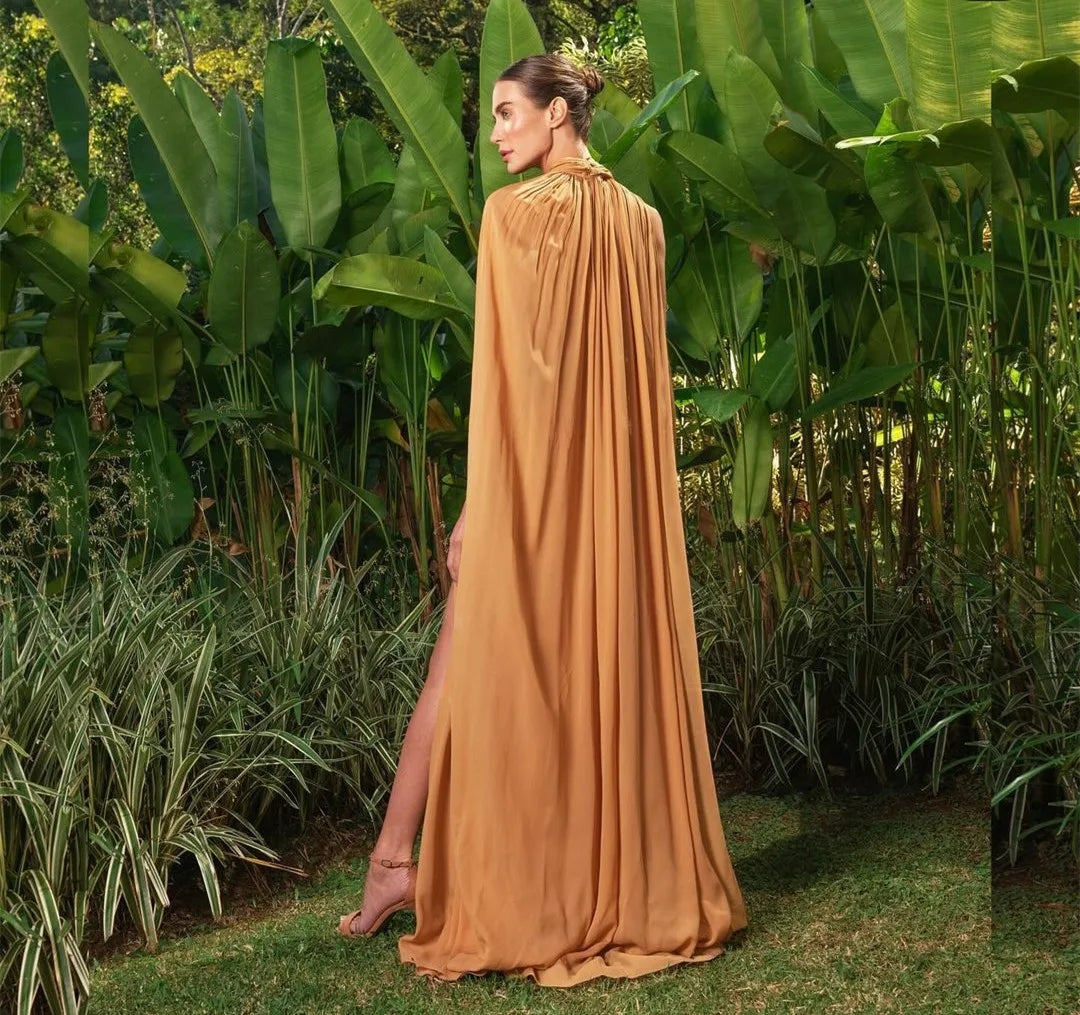 a-line/princess sleeveless halter chiffon floor-length two piece dresses Sexy Long Halter Chiffon Prom Dresses With Slit A-Line Sleeveless Plea Lavida Beauty