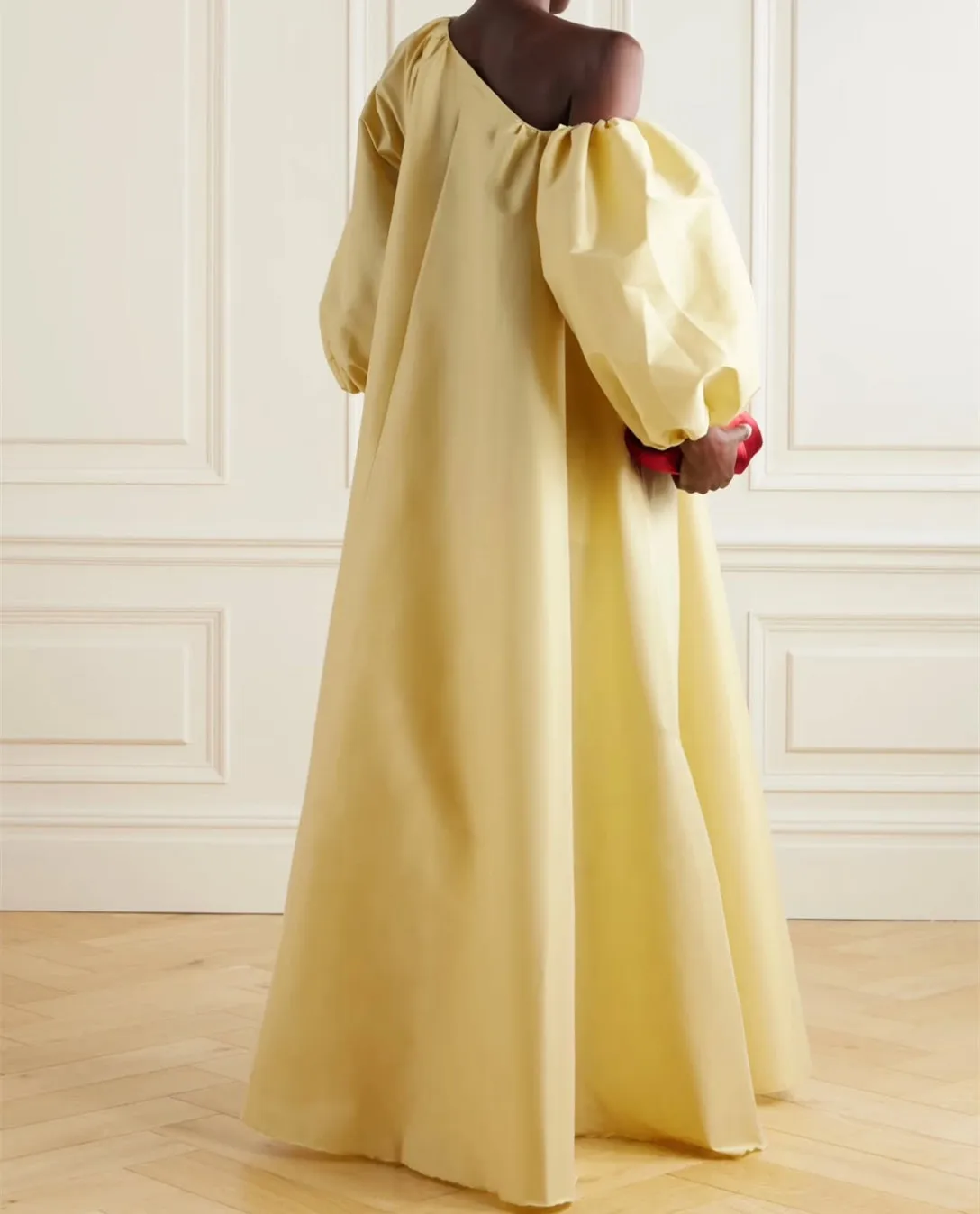 Customized Long Taffeta Evening Dresses with Pockets A-Line Slanted Shoulder Floor Length Prom Dress for Women