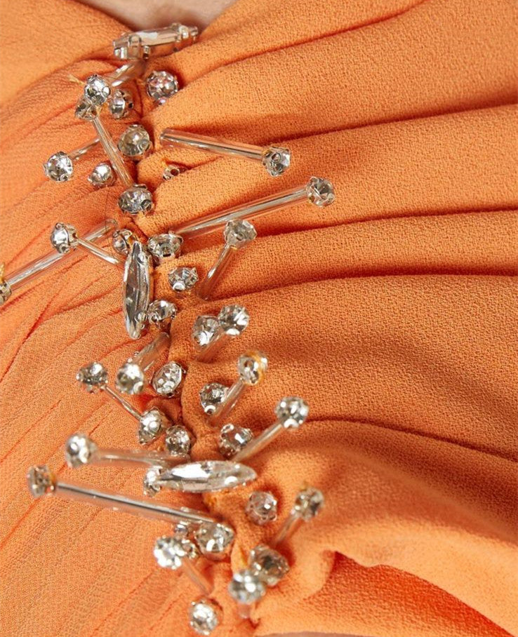 Long One Shoulder Orange Evening Dresses with Crystals Sheath Pleats Ankle Length فساتين السهرة Prom Dresses for Women