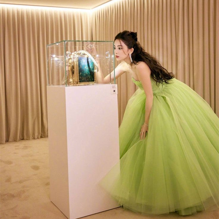 Elegant Short Green Tulle Celebrity Dresses A-Line Sweetheart Pleated Ankle Length Evening Dresses for Women