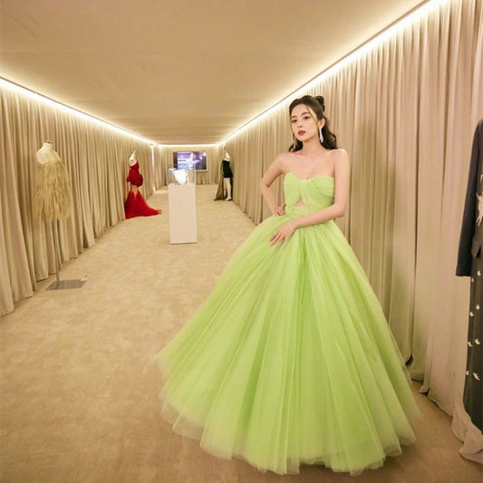 Elegant Short Green Tulle Celebrity Dresses A-Line Sweetheart Pleated Ankle Length Evening Dresses for Women