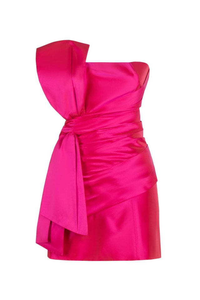 Classy Short Fuchsia Taffeta Evening Dresses With Bow Sheath Scalloped Scalloped Ramadan Dresses for Women