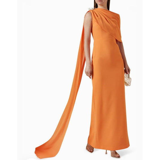 Long One Shoulder Orange Evening Dresses with Crystals Sheath Pleats Ankle Length فساتين السهرة Prom Dresses for Women