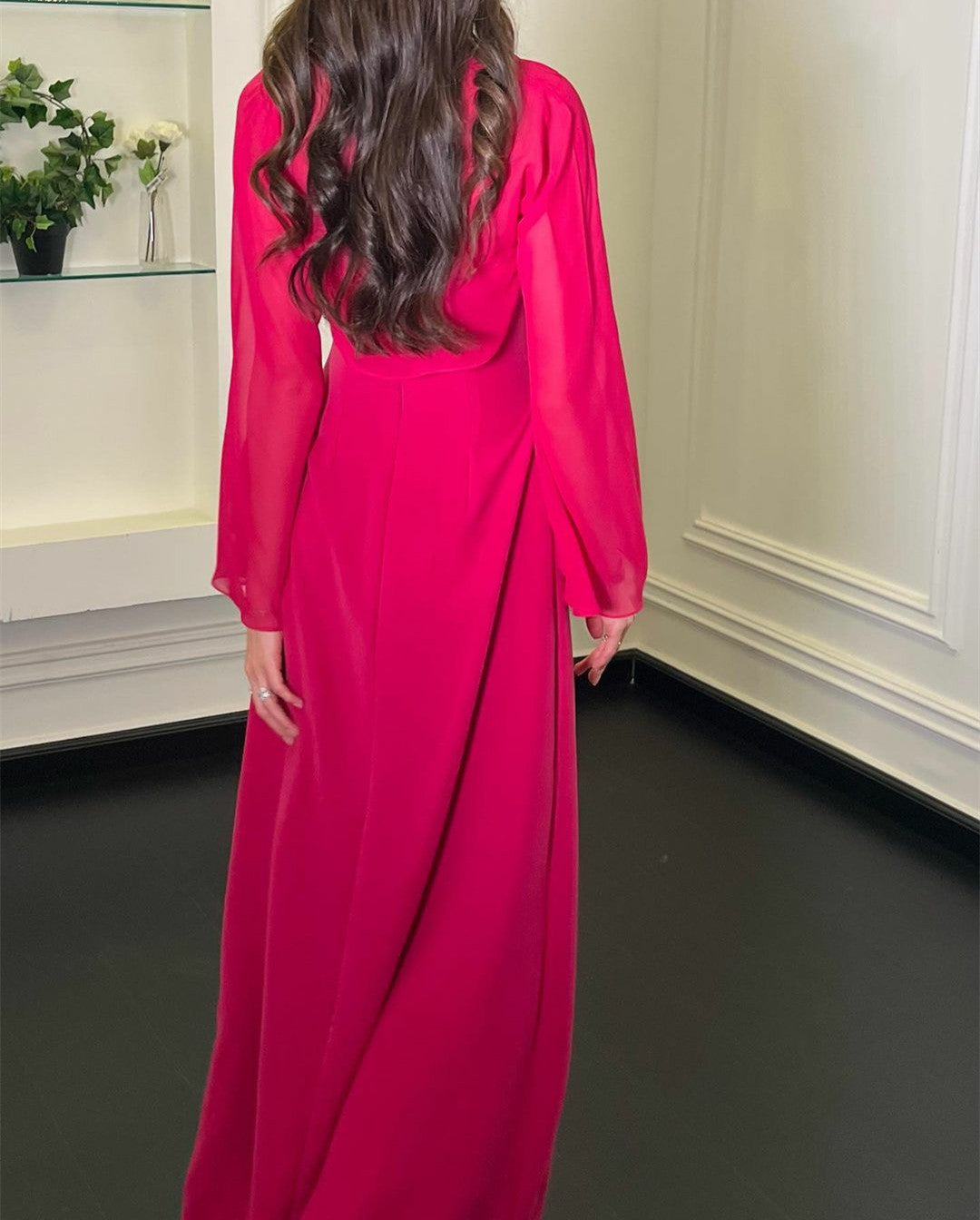 Elegant Long Chiffon Fuchsia Evening Dresses With Wrap Sheath Strapless Floor Length Party Dresses for Women