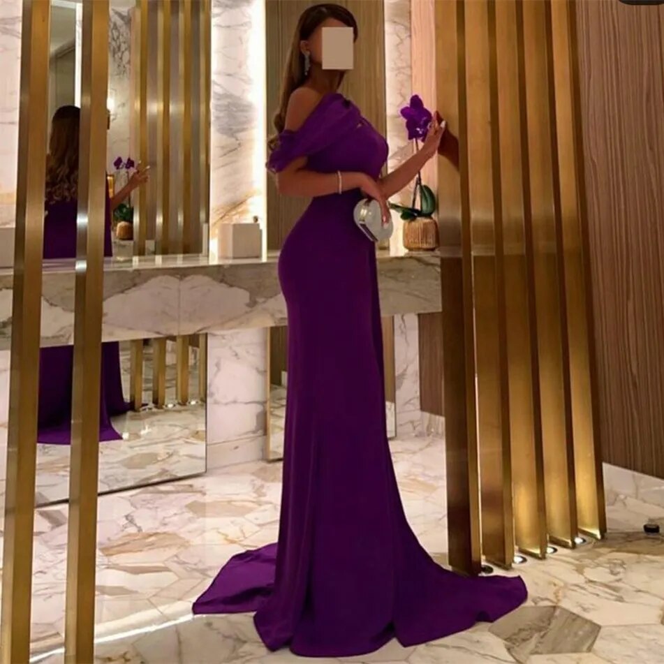 Vintage Long One Shoulder Purple Prom Dresses Mermaid Crepe Evening Dresses robe de soirée de mariage فساتين السهرة