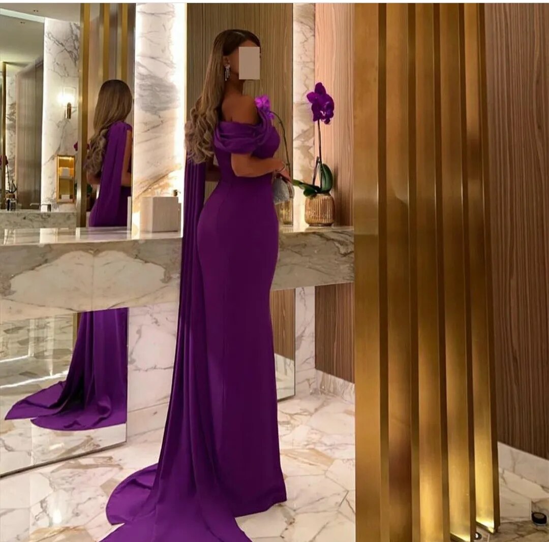 Vintage Long One Shoulder Purple Prom Dresses Mermaid Crepe Evening Dresses robe de soirée de mariage فساتين السهرة