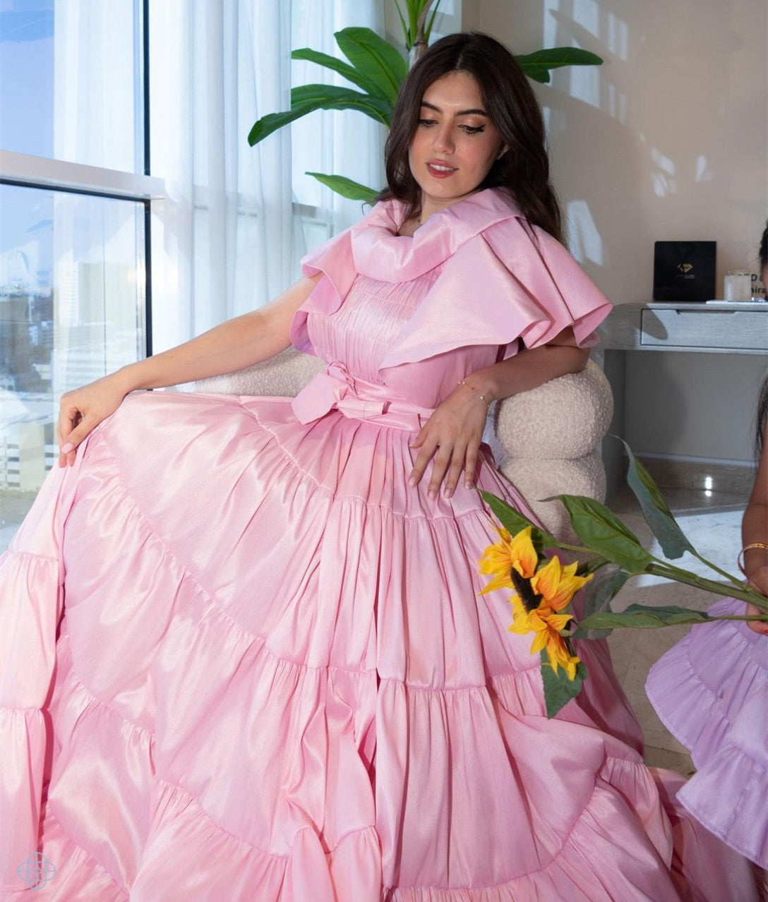 Vintage Long Pink Taffeta Evening Dresses A-Line Jewel Neck Ruffled Floor Length Prom Dresses for Women