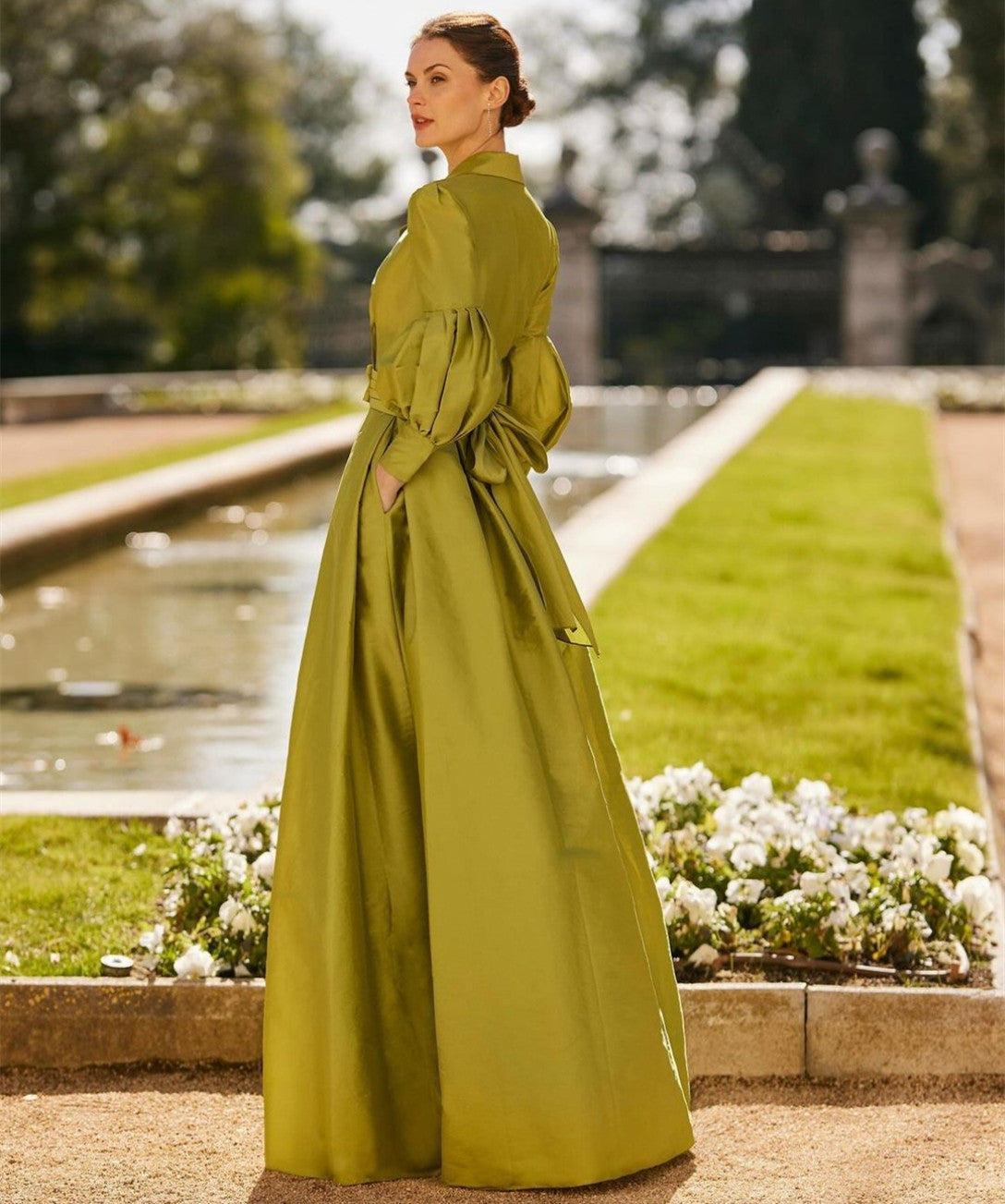 A-Line Taffeta V-Neck Evening Dresses Long فساتين سهرة Elegant Formal Party Dress with Pockets for Women
