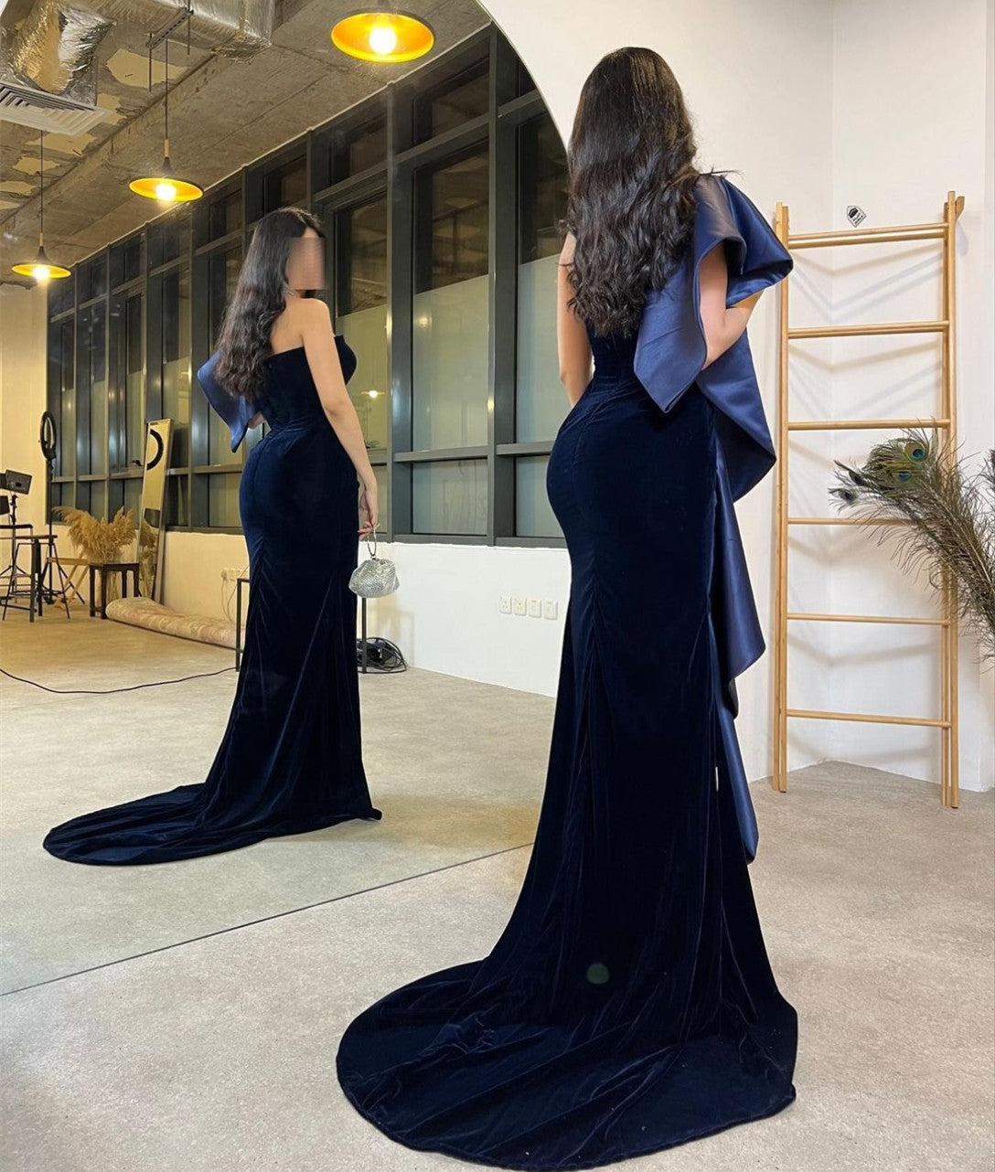 Long Black Velvet Evening Dresses With Ruffles Mermaid One Shoulder Pleated Sweep Train فساتين السهرة Ramadan Eid Dresses