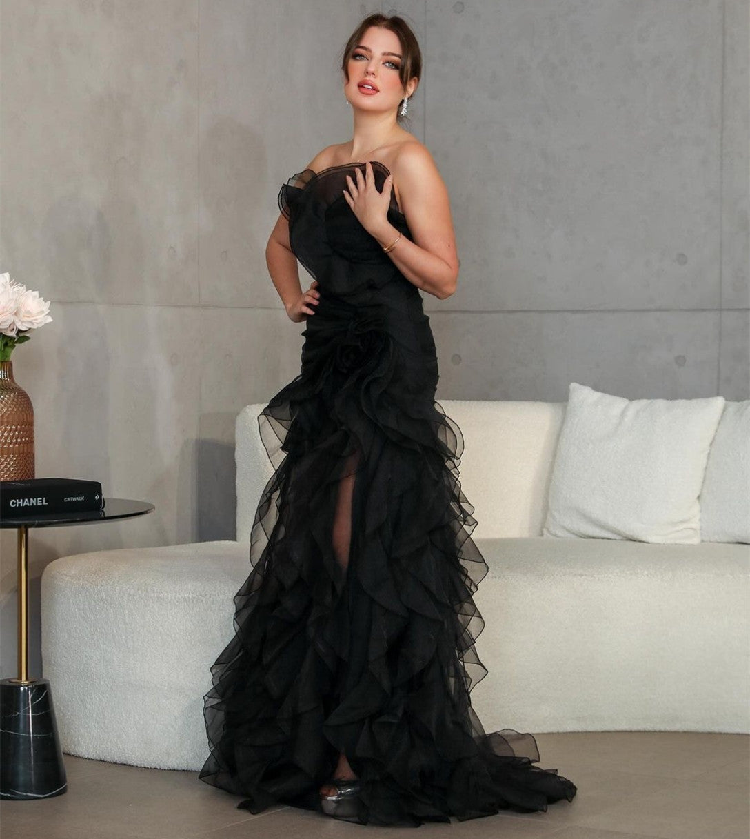 Elegant Long Organza Ruffled Wedding Dresses Mermaid Sweetheart Sweep Train Bridal Gowns for Women